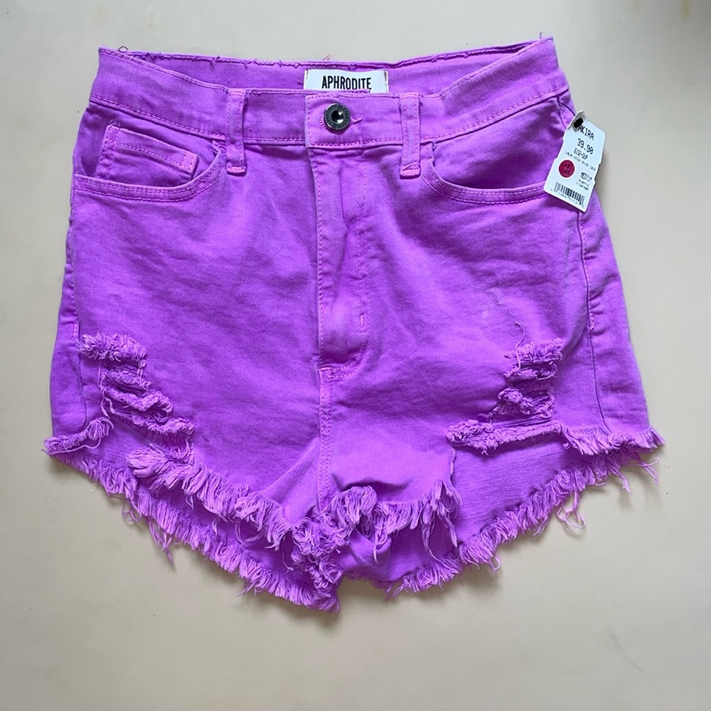 Bright Purple High Rise Denim Shorts